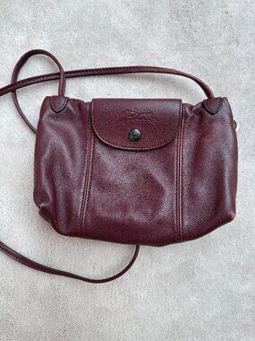 Longchamp Soft Leather Dark Red Crossbody Bag
